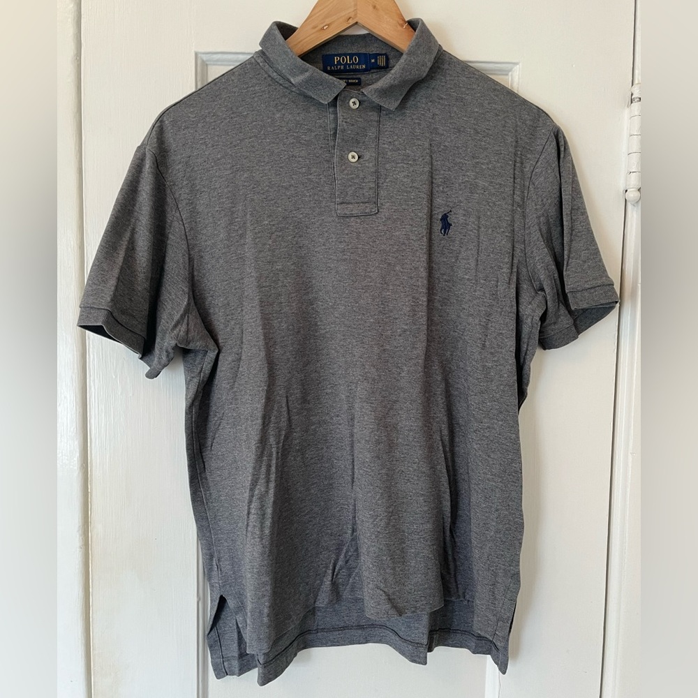 Polo Ralph Lauren Soft Touch Pima Cotton Shirt Gray Navy Short Sleeve Medium